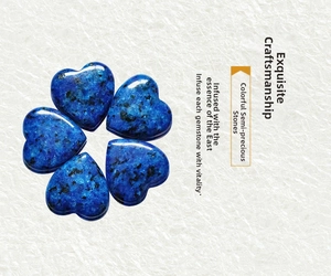 Macro shot of five heart-shaped blue lapis lazuli semi-precious stones with polished finish