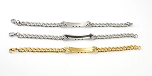 Three-color stainless steel bracelets in gold, silver and black-silver on white background