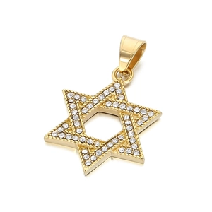 Hip hop style gold hexagram pendant encrusted with sparkling rhinestones for men