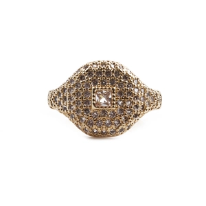 Hip hop style gold plated square zircon ring with pave micro-inlaid rhinestones