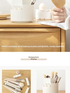 Détail du support rotatif pour pinceaux avec compartiments de rangement pour le bureau