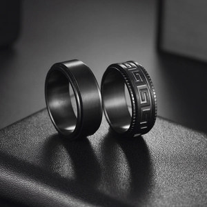 Rotatable Stainless Steel Spinning Ring Frosted Matte Finish Greek Key Meander Pattern Stress Relief Men Women Fashion Jewelry Ring