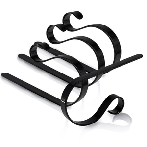 Three-piece set of sleek black metal S-shaped mantel hooks for Christmas stockings