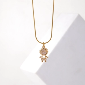 Elegant gold crown figure necklace with round pearls and delicate snake chain jewelry