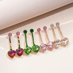 Luxury 2-piece jewelry set featuring heart zircon tassel earrings in four elegant colors
