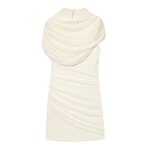 Elegante mouwloze mini-jurk in crème met gedrapeerd ontwerp en geplooide details