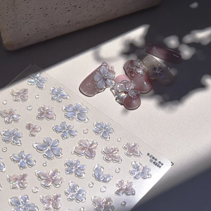 Close-up of 3D iridescent flower nail stickers ID4204 with soft gradient petal details