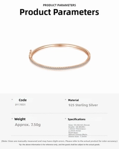 Detailed technical specifications for 925 sterling silver geometric zircon bangle