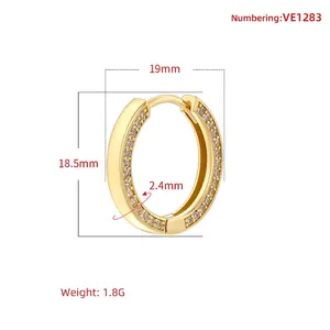 Minimalist gold-plated hoop earrings with cubic zirconia and 19mm diameter dimensions