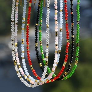 Colorful faceted crystal beaded necklace with gold spacers in stainless steel