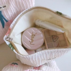 Trousse à maquillage matelassée à motif tulipes avec grande capacité de rangement