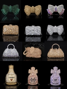 Rhinestone Luxury Evening Clutch Bag Alloy Crystal Sparkling Bow Wine Bottle Shape Socialite Party Handheld Chain