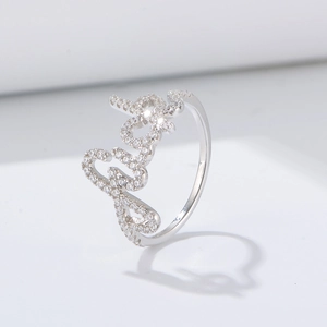 S925 sterling silver letter ring with micro-pave cubic zirconia in white gold finish