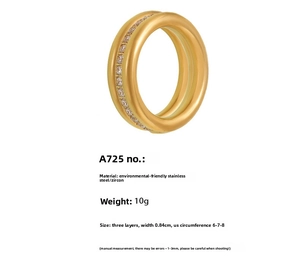 Detailed view of gold triple-layered stainless steel ring with micro-pave zirconia stones