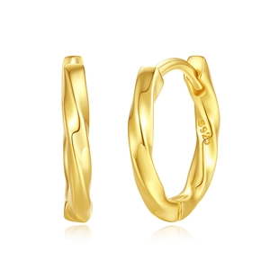 Minimalist S925 sterling silver Mobius hoop earrings in gold with twisted wavy texture
