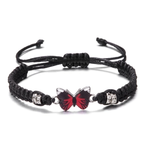 Handmade woven red and black butterfly bracelet for couples with adjustable knot