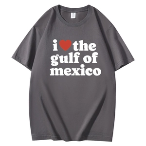 T-shirt en coton gris foncé avec imprimé graphique I Love the Gulf of Mexico sur le devant