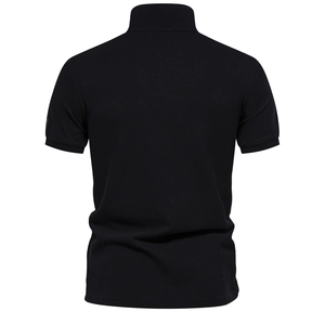 Rear view of black Polo shirt showing breathable pique knit texture and quality stitching
