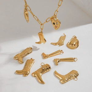 Golden stainless steel cowboy boot and hat charms set for DIY jewelry necklaces