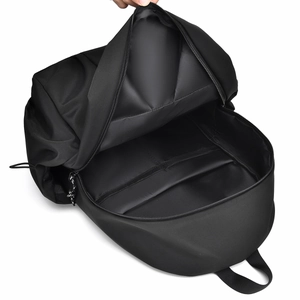 Minimalist black large capacity nylon backpack with open main compartment for students