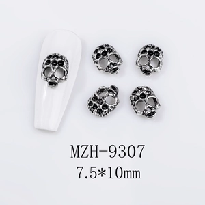 Gothic skull nail charms in vintage silver finish, size 7.5x10mm for Halloween nail art