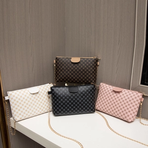 Women Casual PU Leather Crossbody Bag Gold Chain Monogram Print Clover Pattern Small Square Shoulder Bag Daily Bag