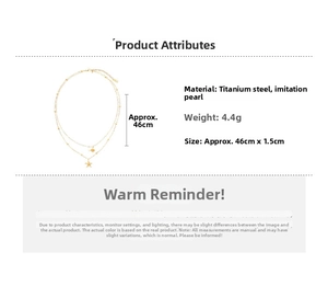 Detail of gold starfish pendant and pearl charm on a double-layer titanium steel necklace
