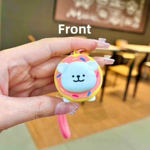 Detailed size view of donut bear keychain showing 4.1cm length and 4.7cm width dimensions