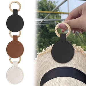 Macro view of multi-color PU leather hat clips with metal rings for outdoor travel
