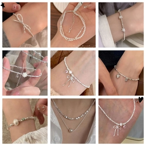 Exquisite Heart Butterfly Bracelet And Necklace French Romantic Style Silver Plated Copper Imitation Artificial Pearl Elegant Accessory Women