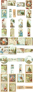 Detail of vintage Alice Christmas stickers, bookmarks and tags for scrapbooking