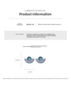 Detailed size chart of fan-shaped turquoise earrings made with durable titanium steel