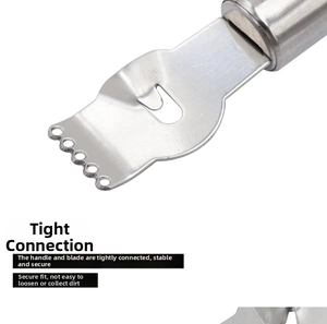 Macro shot of durable stainless steel citrus zester handle and secure joint connection
