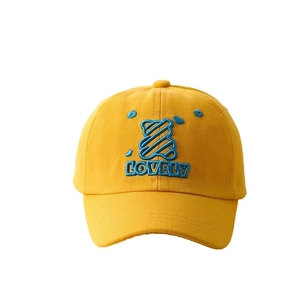 Bright yellow kids baseball cap with blue bear embroidery and Lovely text detail