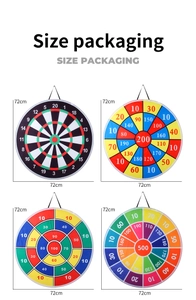 Detail view of 72cm sticky ball dartboard sets in four different vibrant color styles