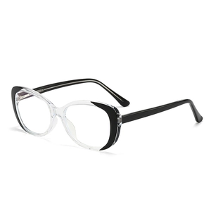 Cat eye blue light blocking glasses with transparent and black frames in retro style