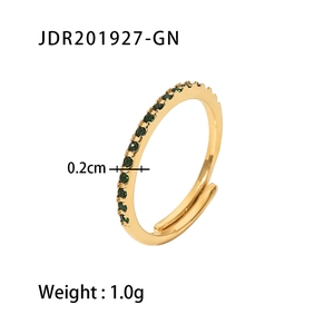 18K gold plated stainless steel ring with 0.2cm width and green cubic zirconia stones