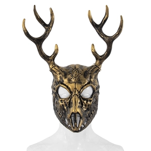 Antique bronze deer skull mask with realistic antlers for Halloween COS costumes