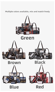 Présentation verticale de sets de sacs à main 5 pièces à carreaux en divers coloris