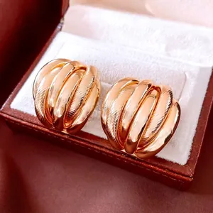 Boucles d'oreilles dorées multicouches texturées présentées dans un écrin de luxe