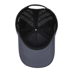 Dark grey breathable baseball cap with laser-cut ventilation holes and adjustable strap