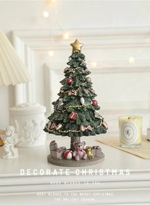 Miniature resin Christmas tree detail with ornaments and cute polar bear base figurine