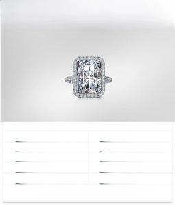 Detailed spec sheet for S925 silver ring featuring rectangle 8A cubic zirconia stone