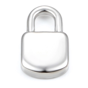 Polished stainless steel heart-shaped padlock pendant with smooth silver metallic finish