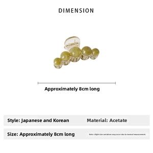 Detailed size specifications for the 8cm acetate planetary beads claw clip in green
