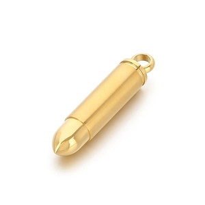 Minimalist gold stainless steel bullet pendant with polished tip and matte finish