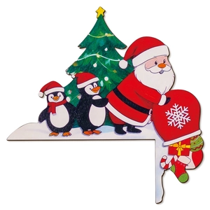 L-shaped wooden Christmas door frame corner decoration with Santa Claus and Penguin