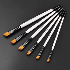 Lot de 6 pinceaux biseautés professionnels avec poils en nylon orange et manches blancs mats
