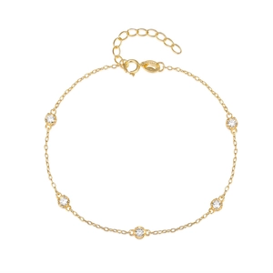 Classic 925 sterling silver gold plated bracelet with five round diamonds and Italy stamp