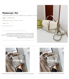 Cream PU crossbody bag dimensions 22.5x15x7.5cm shown with size comparison to iPad